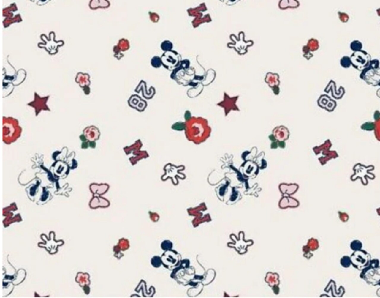 Licensed Disney Print Mickey & Minnie Icons White Cotton Fabric by the Yard